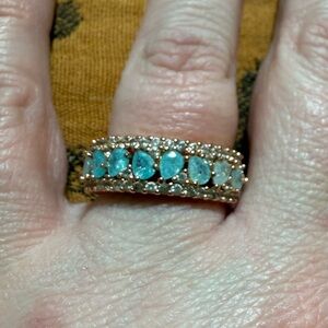Bomb Party Aqua Blue Rose Gold Tone Wide Band Ring Size 8 or 8.5